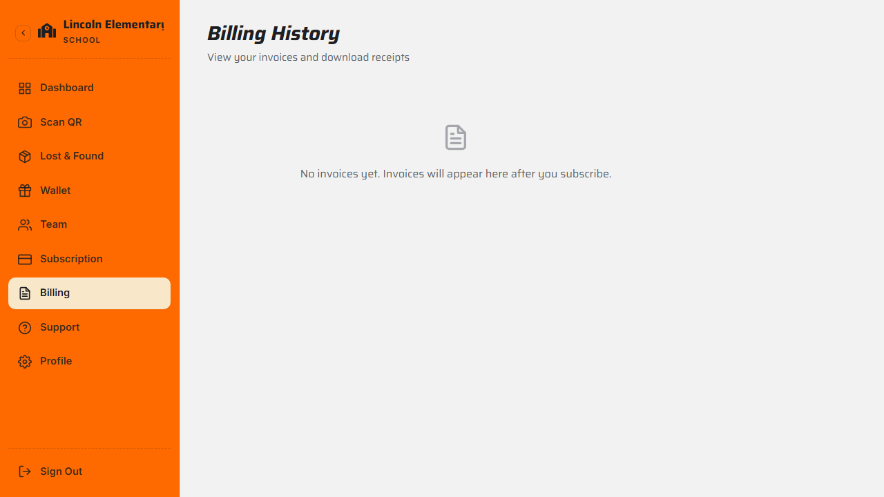 Organization billing history