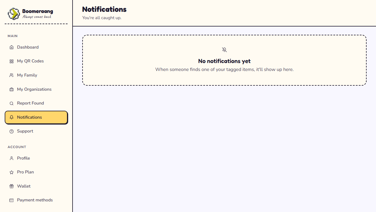 A found-item notification with the finder's details
