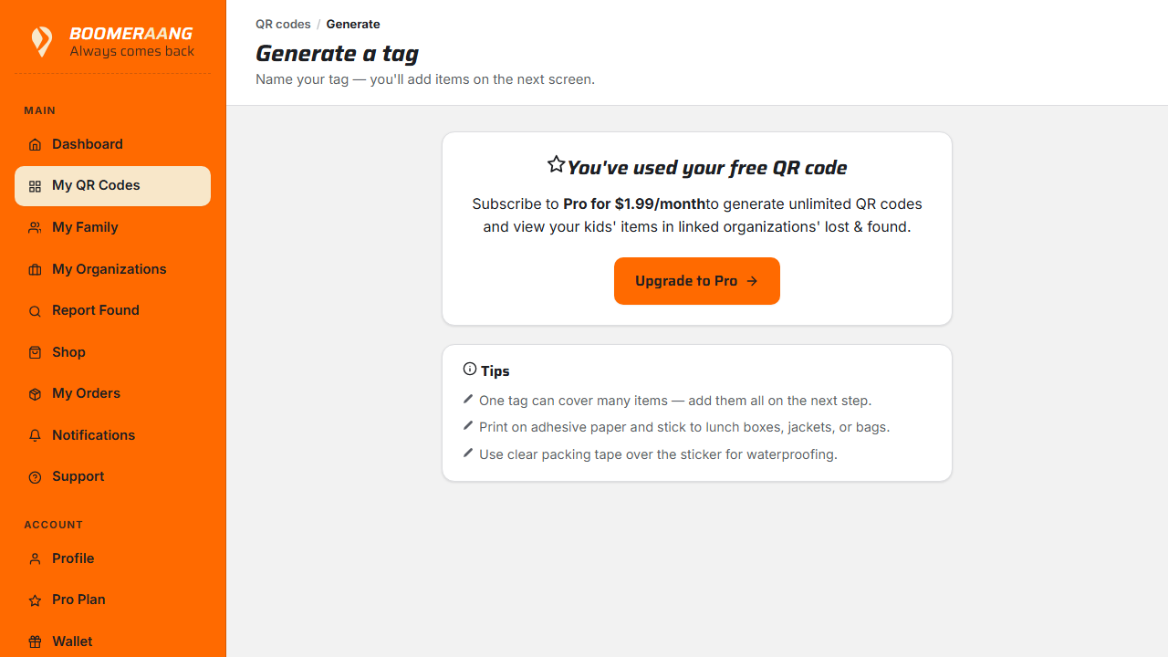 Naming a new QR tag