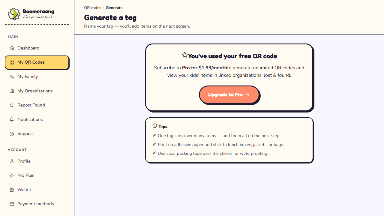 Naming a new QR tag