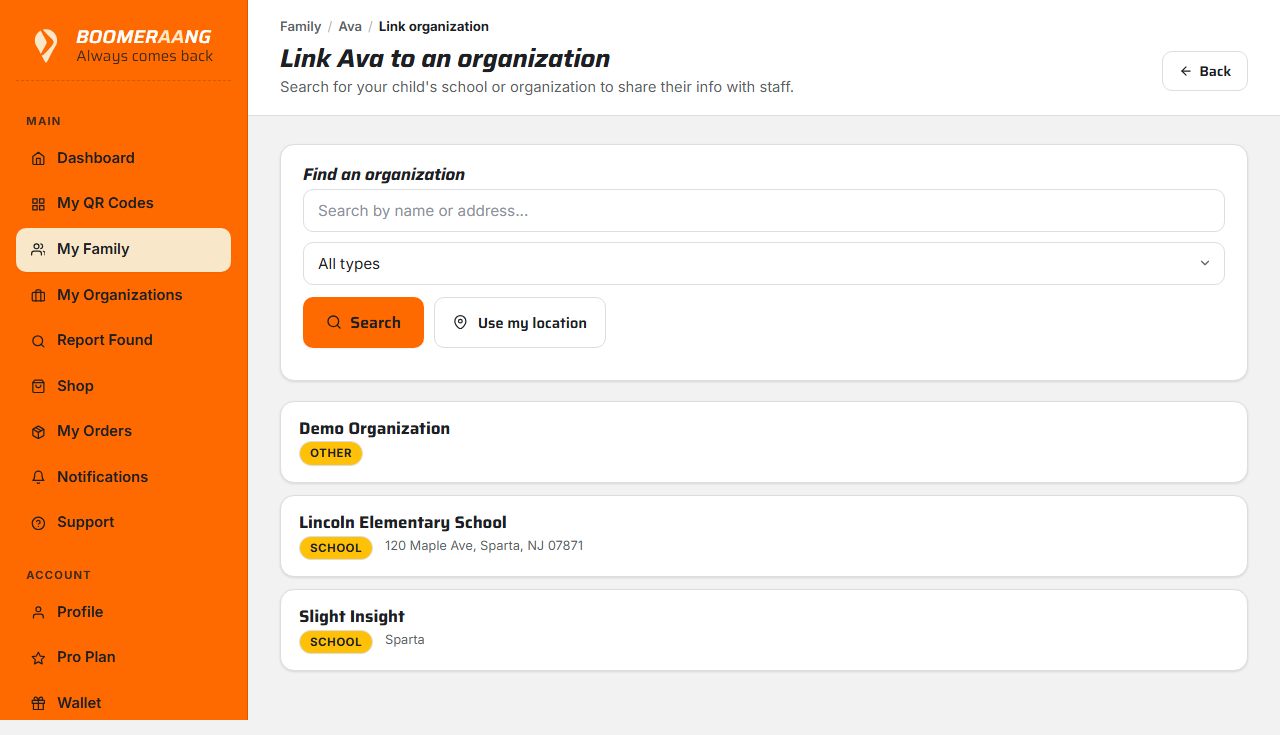 Searching for and linking a school
