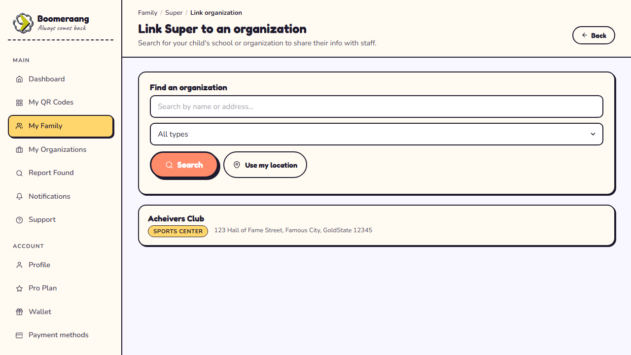 Searching for and linking a school