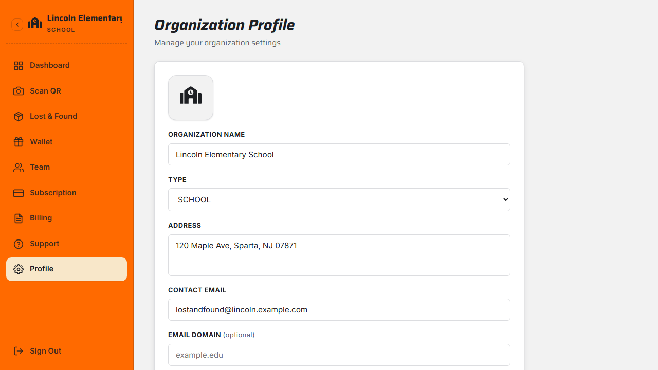 Organization profile and branding