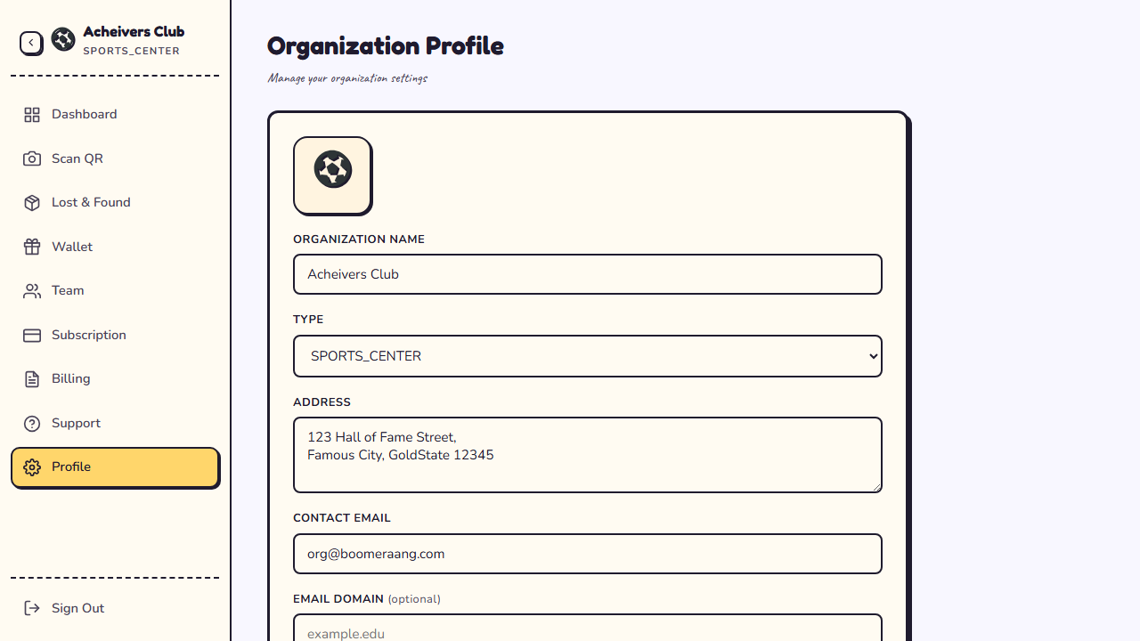 Organization profile and branding