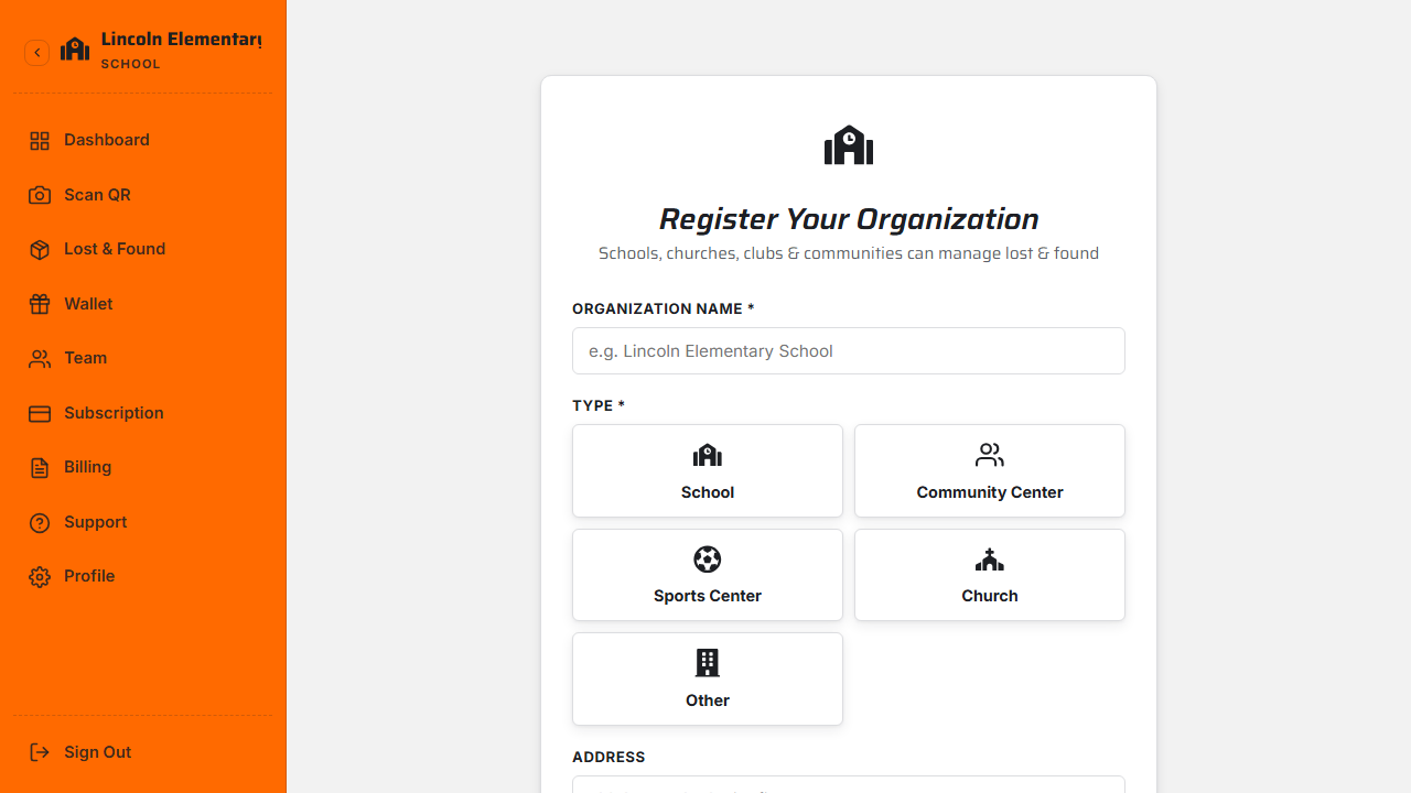 Registering a new organization