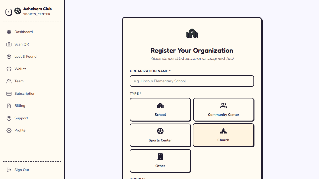Registering a new organization