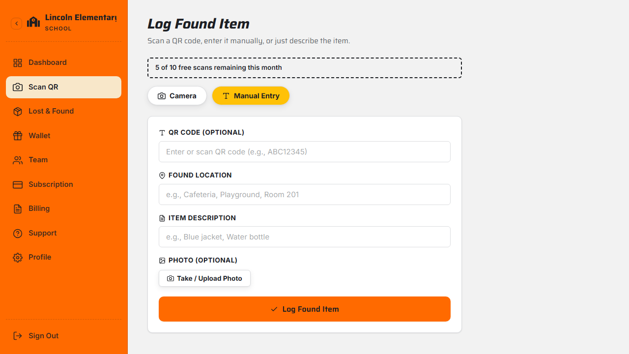 Scanning a tagged item into inventory