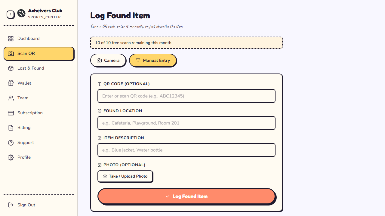 Scanning a tagged item into inventory