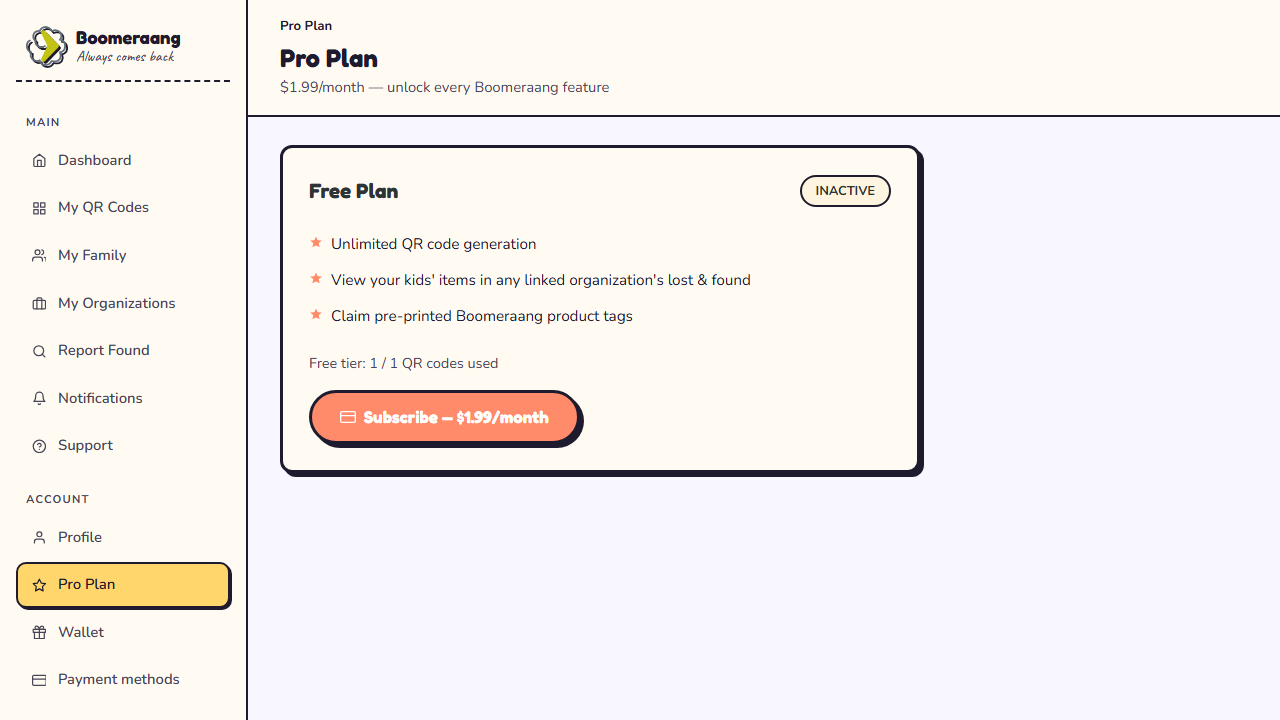 The Pro subscription screen