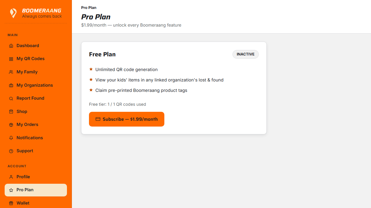 The Pro subscription screen