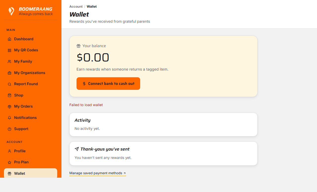 The member wallet showing balance and activity