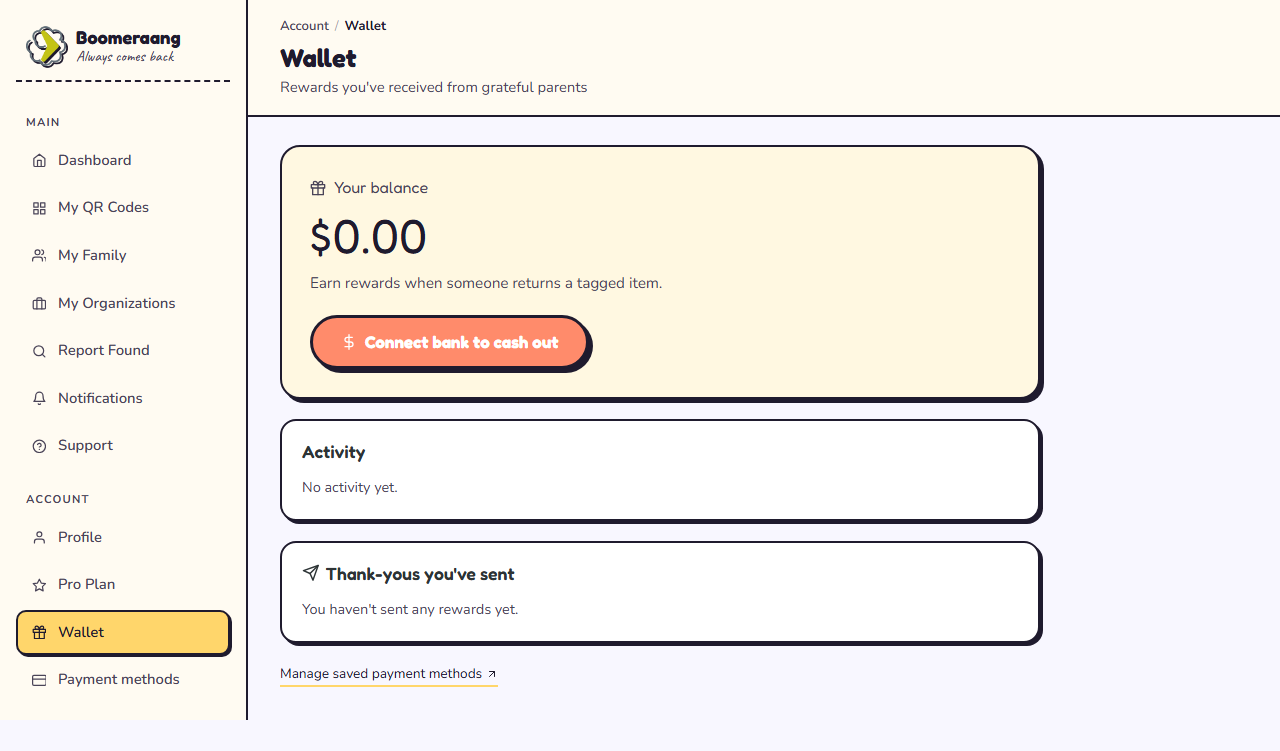 The member wallet showing balance and activity